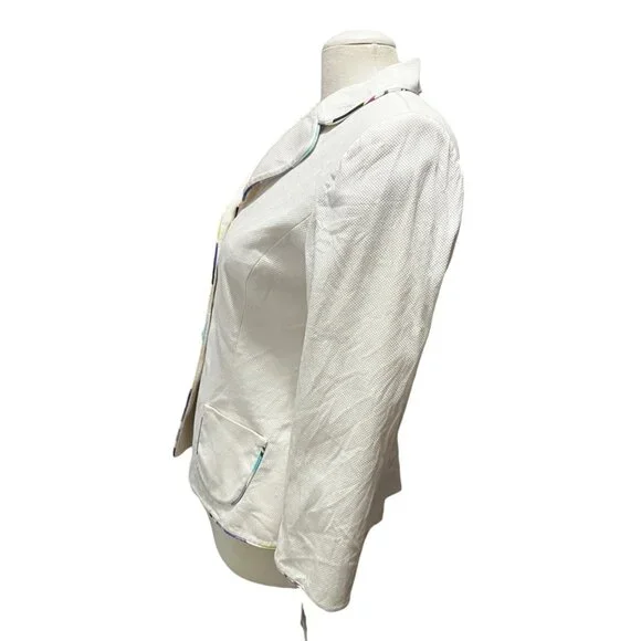 Stresa Collared Purple Button Cotton Blazer Sz 8 (Medium) Womens Cream Floral Ta - Picture 10 of 10